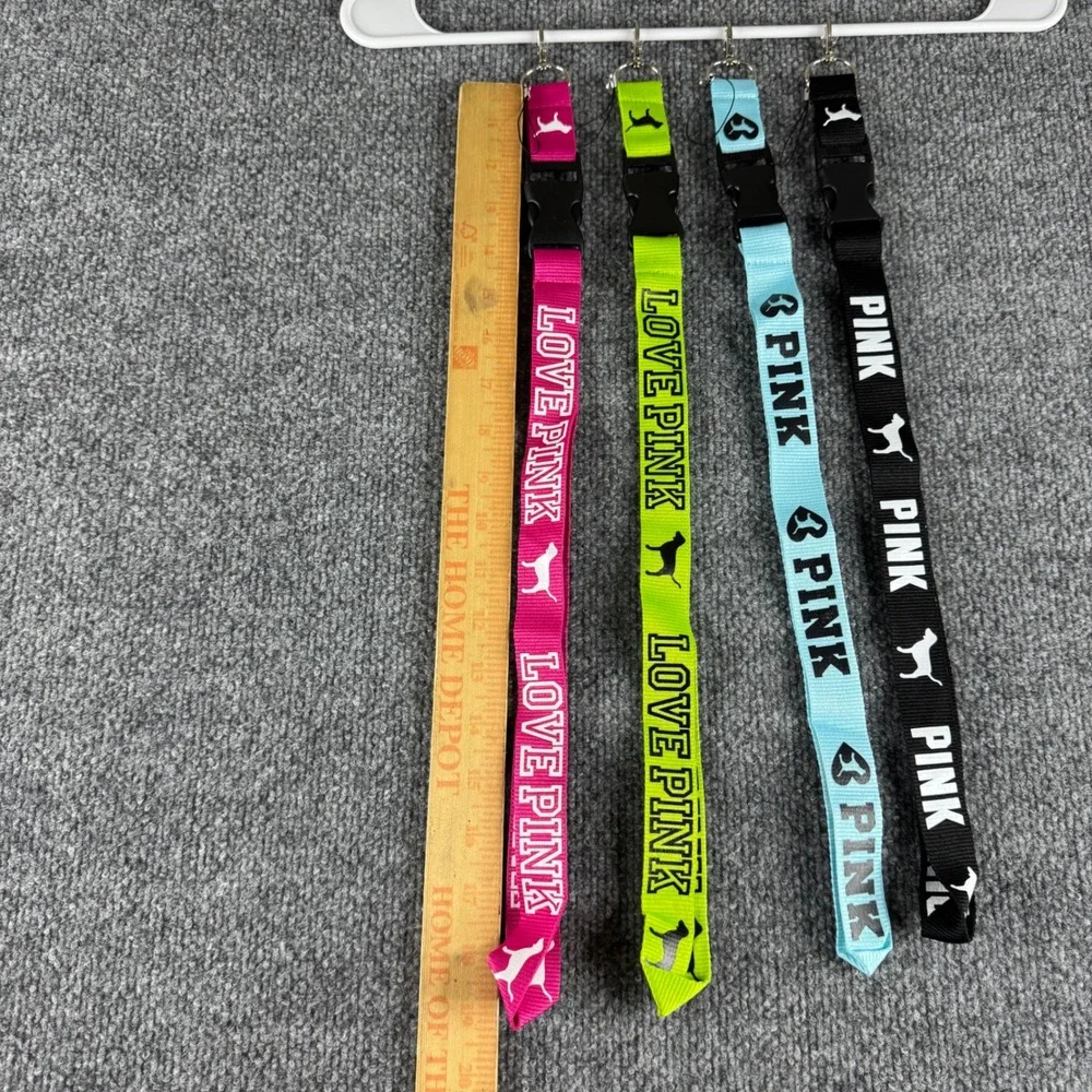 Victorias Secret PINK Lanyard Keychain Holder Dog Logo Lot of 4 Pink Green Blue